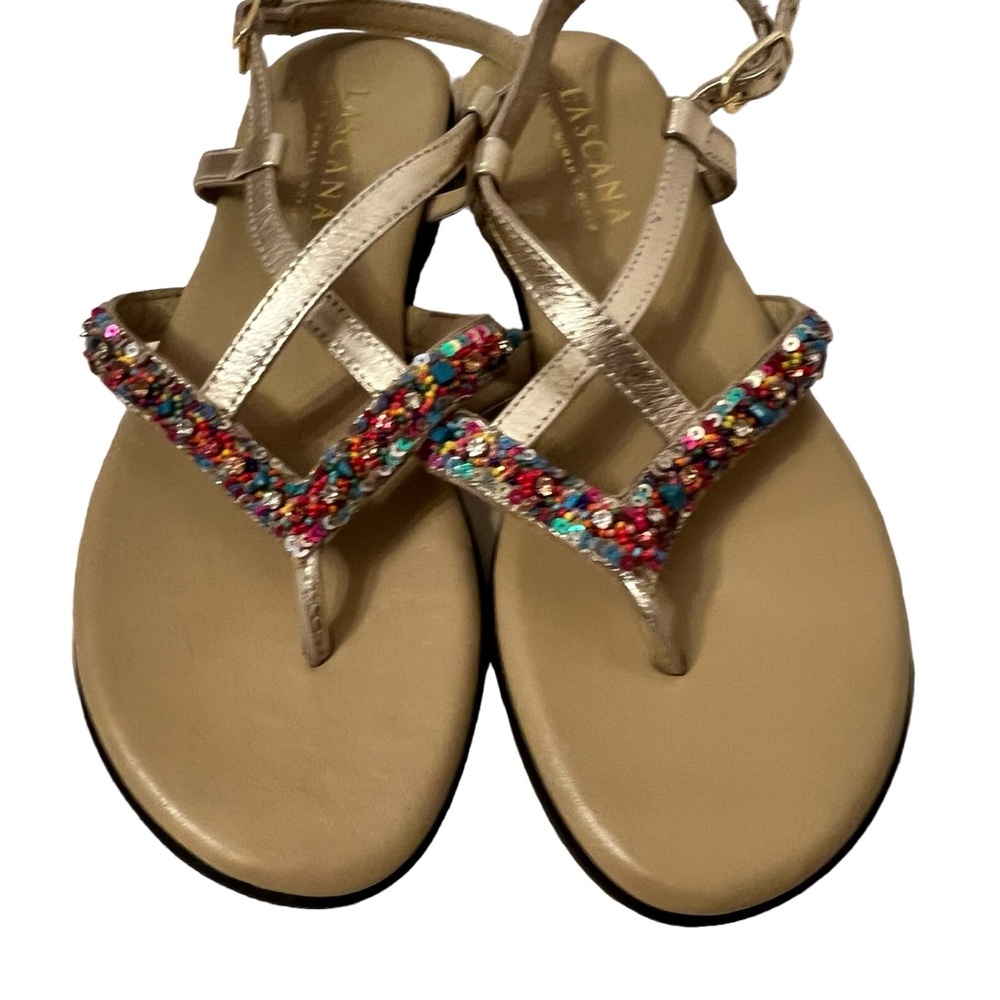 Lascana Gold Strappy Sequins and Beaded Sandals Size 7.5 NWOT
